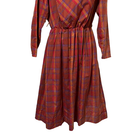 Vintage 70s 80s The Shapely Dress Co Plaid Long Sleeve Dress - Picture 4 of 10